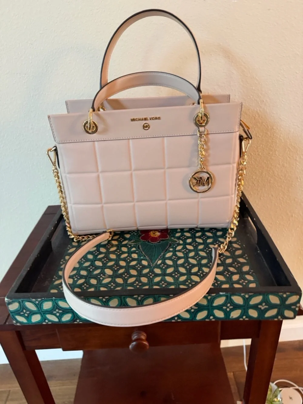 Michael Kors Pale Pink Quilted Satchel with Gold Hardware - Picture 3 of 4